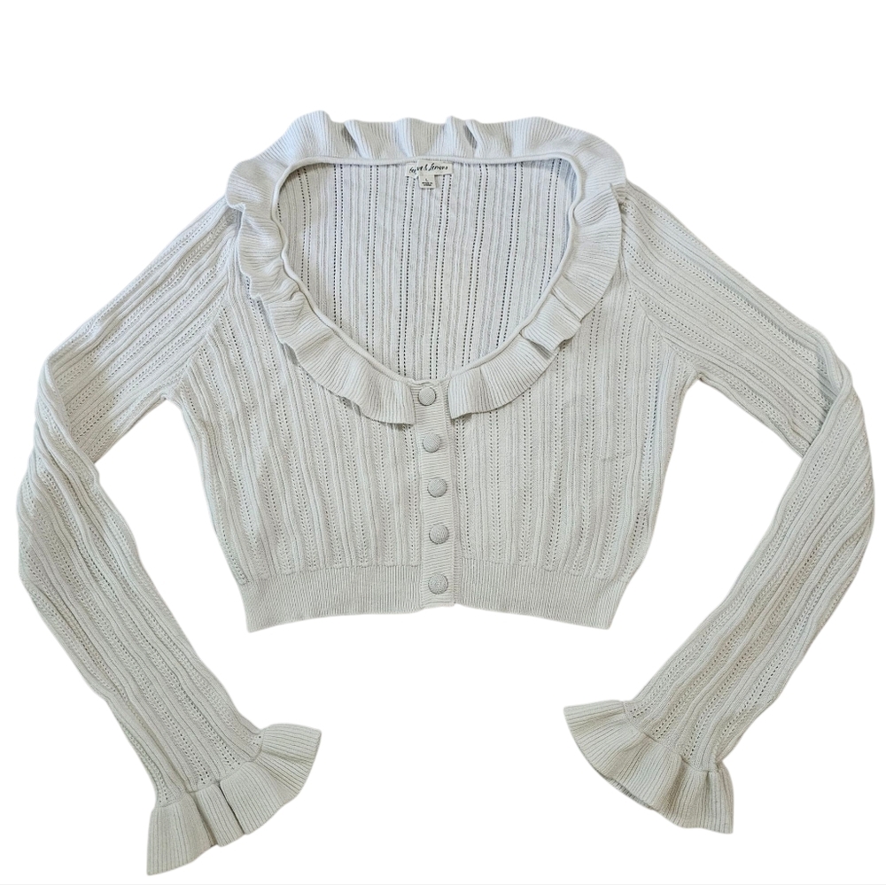 For Love And Lemons Crop Ruffle Knit Cardigan L